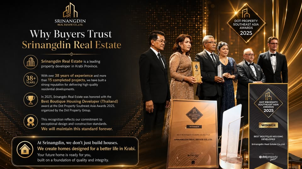ทีมศรีนางดิน เรียลเอสเตท รับรางวัล Best Boutique Housing Developer จาก Dot Property Southeast Asia Awards 2025